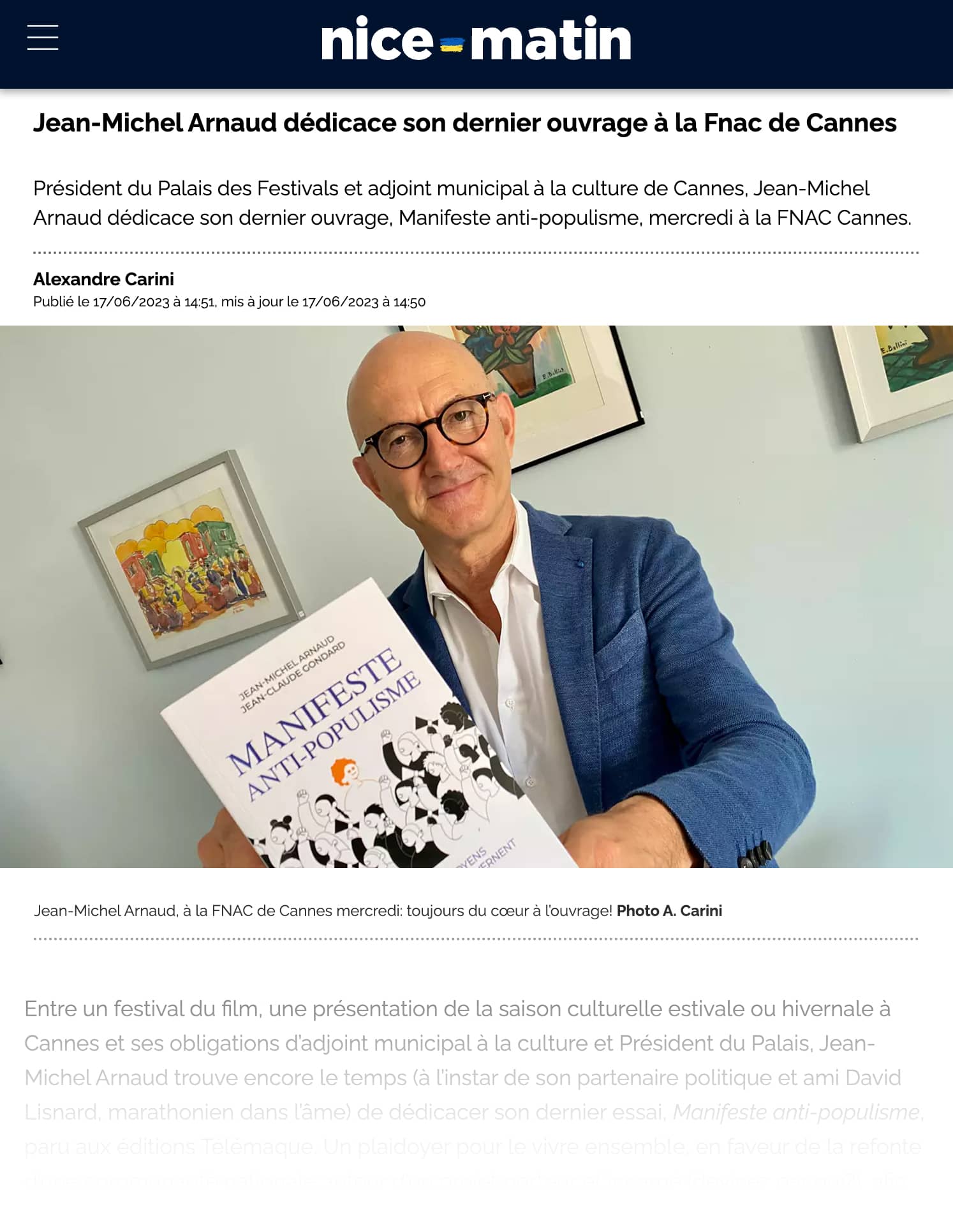 Jean-Michel Arnaud dédicace son dernier ouvrage à la Fnac de Cannes