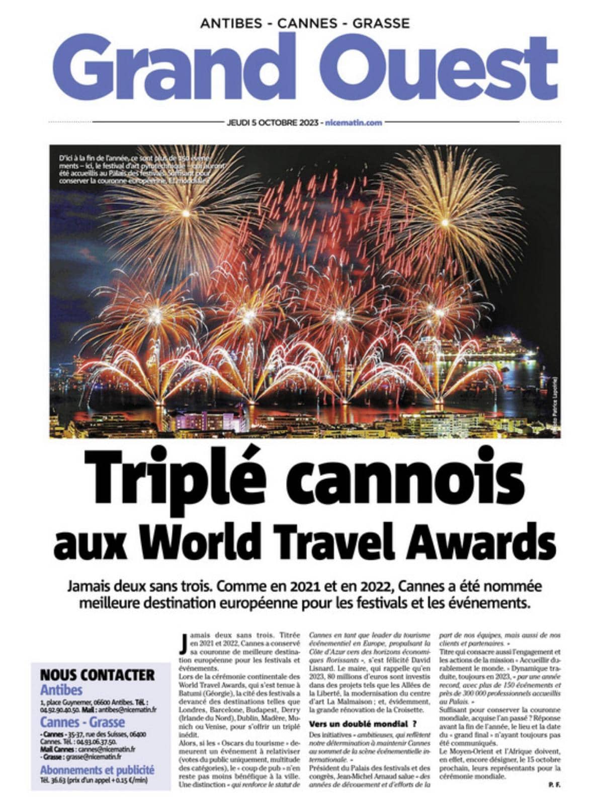 Grand Ouest – Triplé Cannois aux World Travel Awards